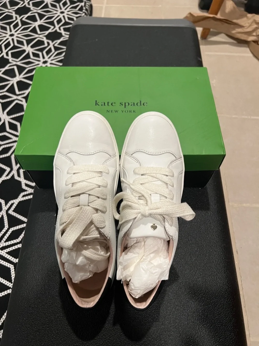 kate spade White Leather Low-Top Lace-Up Sneakers